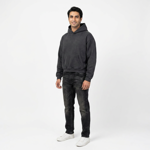 Streetwear Vintage Acid Wash Sweat à capuche personnalisé surdimensionné uni poids lourd coton français éponge pull blanc recadrée à capuche hommes - Product Image 1