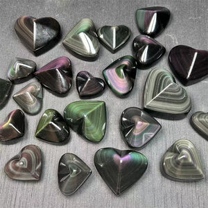 高品質レインボーフラッシュ黒曜石ハート自然手彫り黒曜石ハート癒し - Product Image 1