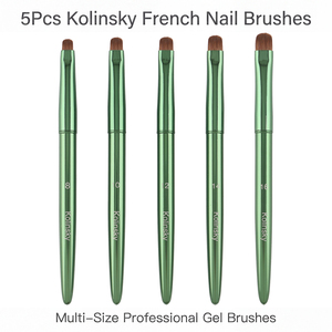 Lot de 5 pinceaux à ongles professionnels pour manucure française, tailles 8, 10, 12, 14, 16, manche métallique vert, poils en nylon, pour gel UV et fournitures de manucure - Product Image 1