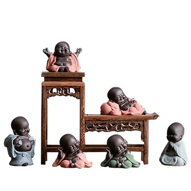 Cheap wholesale cute small pottery monk figurine China made with 2 colors sets for home decoration