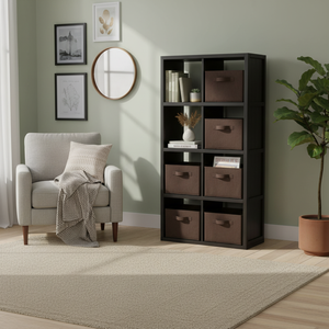 Scaffale in pannelli boiserie da 9 pezzi con 8 cestini in tessuto di cioccolato 4X2 slot - Product Image 3