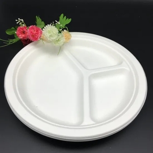 <span class=keywords><strong>Assiette</strong></span> <span class=keywords><strong>jetable</strong></span> biodégradable en bagasse de canne à sucre PT PACK 3 compartiments 9 pouces - Product Image 4