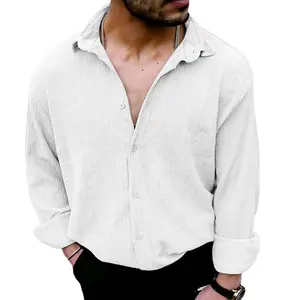 Blusa de manga longa para homens, camisas de cor sólida com design mais recente por atacado