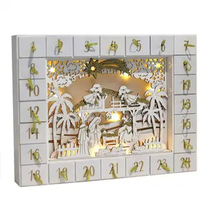 Kerst Houten Adventskalender Met 24 Laden Kerstscène Met Led Countdown Naar Kerstversiering Kerststal