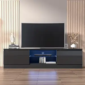 Wholesale Factory Price Living Room Furniture LED Light Black and White TV Stands TV Unit with Two Cabinets