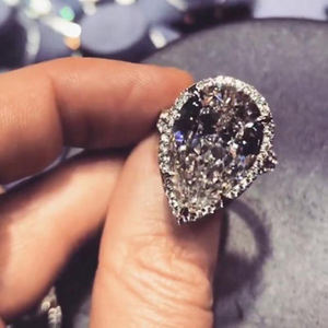 Оптовая продажа, роскошное Платиновое кольцо с муассанитом, огранка из груши, Двойной Ореол с полной установкой, сертифицированные Свадебные украшения GRA - Product Image 4