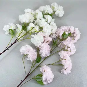 도매 인공 꽃 가지 가짜 일본 사쿠라 벚꽃 나무 가지 흰색 인공 벚꽃 가지