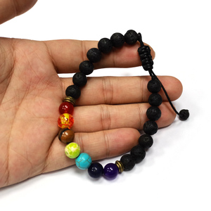 Dropshipping Classic 7 Chakra Pulsera con cuentas de piedra de lava natural Ágata Piedra principal para yoga y curación para aniversarios - Product Image 5