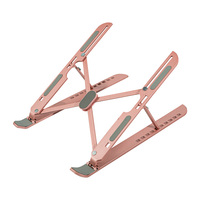 Support pour ordinateur portable pliable, stable, moderne, réglable en hauteur, en alliage d'aluminium durable, rose, dix vitesses, réglage multi-angles, portable