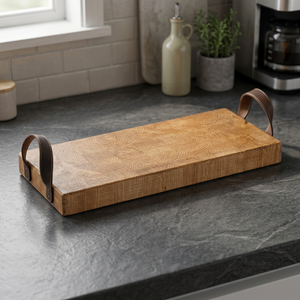 B.S INTERNATIONAL Bandeja Rústica de Madera con Asa Metálica de Doble Cara, Ecológica, Duradera, Hecha a Mano, Multifuncional, de Lujo, Acabado Cepillado Sólido - Product Image 1