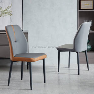 Two Tone Eco Faux Leather Luxury High Back Dining <b>Chair</b> Comfortable <b>Padded</b> Sturdy Metal Legs Modern Style Customizable Color - Product Image 3