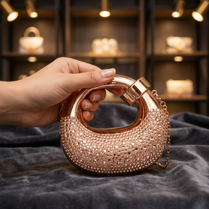 Sac bandoulière pour femme en or rose perlé avec poignée métallique et chaîne, étanche, pour usage quotidien, design uni, léger, à rabat - Product Image 1