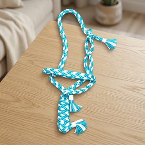 Cuerda Trenzada de Nailon Azul y Blanco Anudada a Mano para Caballo con Borlas, Tamaño Personalizable - Product Image 1