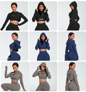 Custom LOGO <b>Women</b> 3 PCS Gym Fitness Sets Athletic Wear Sexy Sports Bra Yoga <b>Legging</b> Long Sleeve Hoodie Top - Product Image 3