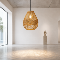 Abat-jour en corde de papier en forme de poire avec grille ajourée, suspension en forme de goutte, anneau métallique, lampe de plafond ou de table, Art Déco, Ramadan