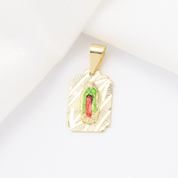 Pendentif Vierge Marie de Guadalupe plaqué or 14 carats, or laminé, mode religieuse, rectangulaire, trois couleurs, classique, alliage chrétien
