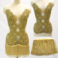 Applique de corsage JDP662 en strass faits main, perles de verre dorées, patch pour vêtements féminins, accessoires de confection pour robes de mariée, en stock