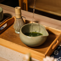 Juego de Tazas de Matcha de Cerámica Esmaltada Verde, Batidor de Bambú, Tamiz, Herramientas Tradicionales Japonesas para Té, Juego de Tazas y Jarras para Matcha