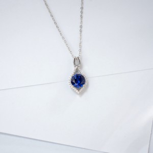 925 silver round diamond sapphire pendant, <b>light</b> luxury collarbone chain - Product Image 2