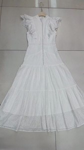 Vestidos con volantes de estilo de corte francés 2023 primavera nueva moda encaje mangas voladoras cuello alto vestido de un solo pecho - Product Image 5