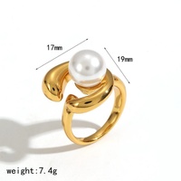 Ensemble de bijoux pour femmes, bague et boucles d'oreilles en acier titane avec perle géométrique ondulée, placage sous vide 18 carats, acier inoxydable résistant à la décoloration