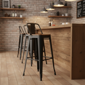 <span class=keywords><strong>Tabouret</strong></span> <span class=keywords><strong>de</strong></span> <span class=keywords><strong>bar</strong></span> moderne en fer noir contemporain avec siège en bois, design <span class=keywords><strong>industriel</strong></span> commercial durable pour la cuisine, le restaurant, l'hôtel - Product Image 6