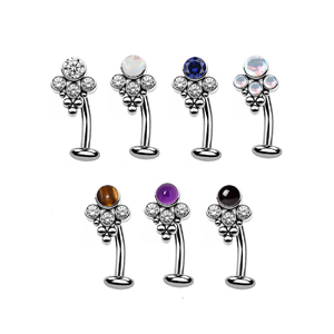 Calendario ASTM F136 titanio filettato anello <span class=keywords><strong>ombelico</strong></span> curvo lunetta Set CZ grappolo flottante <span class=keywords><strong>ombelico</strong></span> <span class=keywords><strong>Piercing</strong></span> Ring - Product Image 1