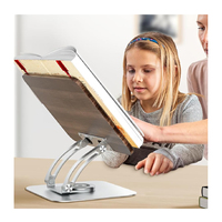 Support de livre réglable pour la lecture, support de livre rotatif à 360° °   Support de livre de recettes pliable avec base pivotante, porte-recettes, pinces élastiques pour pages