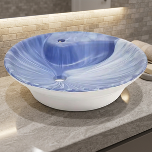 Bleu Design Table Top Bassin Lavabo Salle De Bains Lavabo Céramique Marbre Lavabo Art Lavage À La Main Lavabos Comptoir Lavabo - Product Image 1