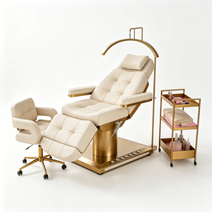 Table de massage électrique de luxe avec base dorée en acier inoxydable pour spa, salon de beauté et soins du visage - Product Image 6