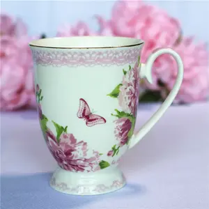 350ml Porcelain Footed Mug Assorted with Gold Trim Floral Mugs Porcelain Bone China Tea Mug