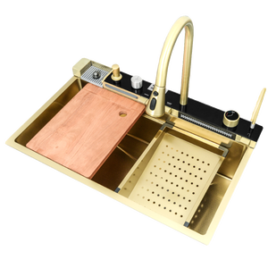 <span class=keywords><strong>Fregadero</strong></span> de Cocina de acero inoxidable inteligente grande hecho a mano de 100x50cm cascada dorada <span class=keywords><strong>Fregadero</strong></span> De Cocina con grifo extraíble para hoteles - Product Image 3