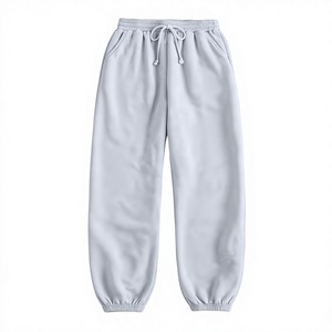 Pantalon de jogging unisexe gris clair en coton, couleur unie, taille à cordon, coupe ample, longueur intégrale, avec poches latérales, pour le printemps - Product Image 1
