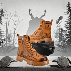 Men's Fashionable High Top Short <b>Boots</b> with Thick Sole Increased Height Outdoor Mesh Rubber Insole-Breathable Motorcycle <b>Boots</b> - Product Image 2