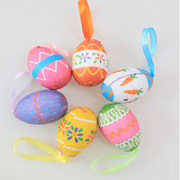 Ornements suspendus en forme d'œuf de Pâques, 6 pièces, œufs en papier peints colorés avec ruban pour arbre de Pâques, artisanat DIY, fournitures de décoration de fête