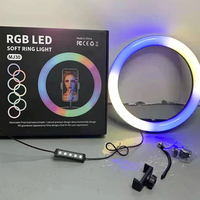 Kit lampu cincin LED RGB 30cm 12 inci, untuk Vlog Video Selfie dengan dudukan Tripod dan penahan ponsel