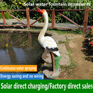 राल शिल्प क्रेन उद्यान प्रतिमा सौर जल का फव्वारा बाहरी पशु मूर्तिकला कला डेको जीवन आकार के झरने - Product Image 2