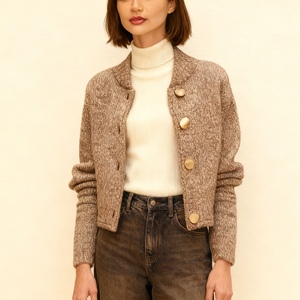 เสื้อคาร์ดิแกนไหมพรมคอสูงติดกระดุมสำหรับผู้หญิง คอลเลคชั่นใหม่รับฤดูใบไม้ร่วง แฟชั่นเสื้อคลุม - Product Image 3