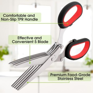 Multipurpose Shear <span class=keywords><strong>Sharp</strong></span> Kitchen Scissor 5 Lâmina Cortador De Aço Inoxidável Tesoura Erva com Tampa De Segurança e Pente De Limpeza - Product Image 5