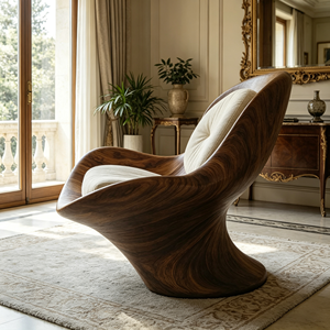 Poltrona Moderna con Telaio Curvo in Tessuto, Sedia Ergonomica con <span class=keywords><strong>Schienale</strong></span> <span class=keywords><strong>Alto</strong></span> per Soggiorno - Product Image 6