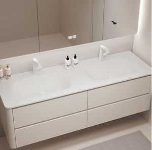 Modern Wall-Mounted Bathroom <b>Vanity</b> with <b>Led</b> <b>Mirror</b> Ceramic Basin 60 In Green MDF Minimalist Design for Apartment - Product Image 5