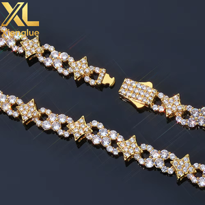 Hip Hop Fine Jewelry Necklace Spring Lock Clasp Iced Out Zircon Four Pointed Star Infinite Symbol Design Brass Link <b>Chain</b> - Product Image 6