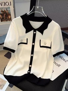 Suéter de punto acanalado con cuello redondo y estampado floral vintage para mujer, blusa informal de verano con manga corta abullonada - Product Image 4