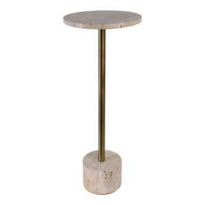 Travertine Top <b>Side</b> <b>Table</b> With Brass Stem And Stone Base For Modern Home Decor - Product Image 2