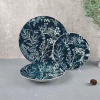 Ensemble de vaisselle en porcelaine 18 pièces, vert et blanc, service de table personnalisé, nouveau motif floral pour 6 personnes
