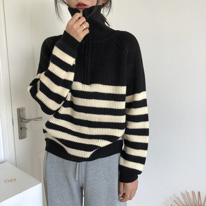 Cardigan en tricot rayé zippé pour femme, taille unique, coupe ample, col montant, style japonais et coréen, printemps automne 2026 - Product Image 4
