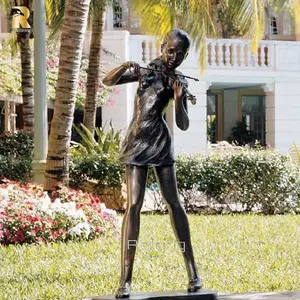 गर्म बिक्री उच्च गुणवत्ता वाले जीवन आकार आउटडोर पार्क वायलिन के साथ कांस्य महिला की मूर्ति