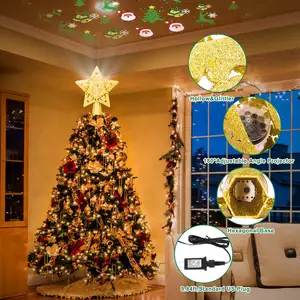 圣诞树礼帽发光3D闪光金色银色圣诞星圣诞树礼帽发光二极管照明带旋转雪花投影仪
