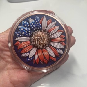 Koin Tantangan Tembaga Bunga Matahari Bendera AS, Berlapis Cat Warna, Lencana Peringatan Patriotik Kebebasan, Koleksi Suvenir, 5oz tembaga murni - Product Image 1