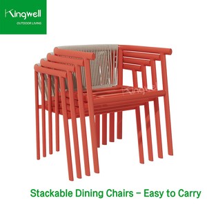 Set da pranzo da esterno in alluminio resistente alle intemperie, <span class=keywords><strong>tavolo</strong></span> da <span class=keywords><strong>giardino</strong></span> e <span class=keywords><strong>sedie</strong></span> impilabili per 6 persone, per cortile, hotel, casa - Product Image 3